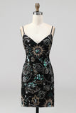 Sparkly Green Bodycon Spaghetti Straps Sequins Short Cocktail Dress