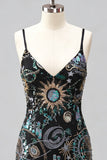 Sparkly Green Bodycon Spaghetti Straps Sequins Short Cocktail Dress
