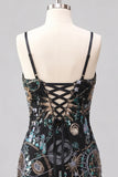 Sparkly Green Bodycon Spaghetti Straps Sequins Short Cocktail Dress