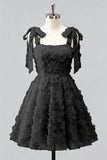 Light Blue A-Line Bowed Straps Floral Beaded Homecoming Dress with Lace Up Back