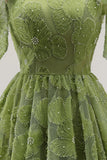 Light Blue Floral Beaded A-Line Thick Straps Short Formal Dress with Bows