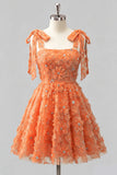 Light Blue A-Line Bowed Straps Floral Beaded Homecoming Dress with Lace Up Back