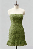 Light Blue Bodycon Strapless Ruffled Floral Beaded Homecoming Dress with Lace Up Back