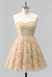 Dusty Rose Sweetheart A-Line Floral Beaded Homecoming Dress with Lace Up Back