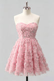 Dusty Rose Sweetheart A-Line Floral Beaded Homecoming Dress with Lace Up Back