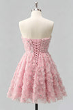 Dusty Rose Sweetheart A-Line Floral Beaded Homecoming Dress with Lace Up Back