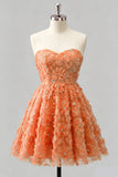 Dusty Rose Sweetheart A-Line Floral Beaded Homecoming Dress with Lace Up Back