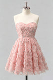 Dusty Rose Sweetheart A-Line Floral Beaded Homecoming Dress with Lace Up Back