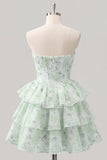Sweetheart Tiered A-Line Pink Floral Corset Short Homecoming Dress