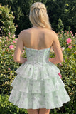 Sweetheart Tiered A-Line Pink Floral Corset Short Homecoming Dress