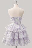 Sweetheart Tiered A-Line Pink Floral Corset Short Homecoming Dress