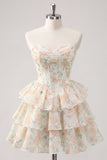 Sweetheart Tiered A-Line Pink Floral Corset Short Homecoming Dress