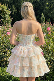 Sweetheart Tiered A-Line Pink Floral Corset Short Homecoming Dress