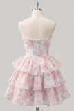 Sweetheart Tiered A-Line Pink Floral Corset Short Homecoming Dress