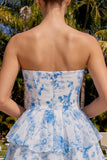 Light Blue Sweetheart Key Hole Tiered Floral Chiffon Homecoming Dress