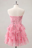 Light Blue Sweetheart Key Hole Tiered Floral Chiffon Homecoming Dress