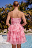 Light Blue Sweetheart Key Hole Tiered Floral Chiffon Homecoming Dress