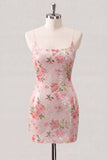 Sparkly White Bodycon Spaghetti Straps Floral Sequins Homecoming Dress with Lace Up Back