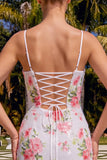 Sparkly White Bodycon Spaghetti Straps Floral Sequins Homecoming Dress with Lace Up Back