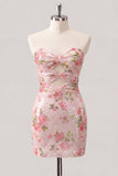 Sparkly Sweetheart White Key Hole Bodycon Floral Sequins Homecoming Dress with Lace Up Back