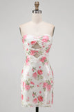Sparkly Floral Sequins White KeyHole Bodycon Sweetheart Short Formal Dress