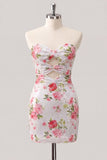 Sparkly Sweetheart White Key Hole Bodycon Floral Sequins Homecoming Dress with Lace Up Back