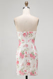 Sparkly Floral Sequins White KeyHole Bodycon Sweetheart Short Formal Dress