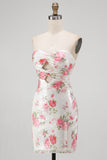 Sparkly Floral Sequins White KeyHole Bodycon Sweetheart Short Formal Dress