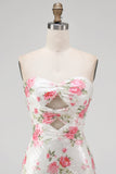 Sparkly Floral Sequins White KeyHole Bodycon Sweetheart Short Formal Dress