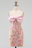 Light Blue Bodycon Strapless Sequins Corset Lace Up Back Homecoming Dress with Bow