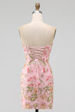 Light Blue Bodycon Strapless Sequins Corset Lace Up Back Homecoming Dress with Bow