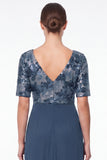 Navy Mermaid Floral V-Neck Ruched Chiffon Long Mother Of the Bride Dress with Ruffles