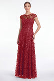 A-Line Navy Round Neck Sequins Long Mother Of the Bride Dress with Cap Sleeves