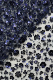 A-Line Navy Round Neck Sequins Long Mother Of the Bride Dress with Cap Sleeves