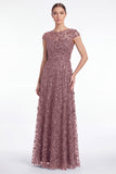 A-Line Navy Round Neck Sequins Long Mother Of the Bride Dress with Cap Sleeves