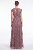 A-Line Navy Round Neck Sequins Long Mother Of the Bride Dress with Cap Sleeves