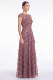 A-Line Navy Round Neck Sequins Long Mother Of the Bride Dress with Cap Sleeves