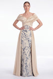 Champagne A-Line Floral Sequins Long Mother Of the Bride Dress with Sash