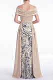 Champagne A-Line Floral Sequins Long Mother Of the Bride Dress with Sash
