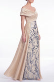Champagne A-Line Floral Sequins Long Mother Of the Bride Dress with Sash