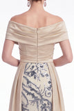 Champagne A-Line Floral Sequins Long Mother Of the Bride Dress with Sash