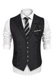 Black Single Breasted Peak Lapel Men's Suit Vest with Beading