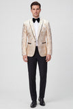Gold Shawl Lapel 2 Piece One Button Jacquard Men's Prom Suits
