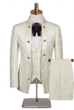 Beige Flower 3 Piece One Button Jacquard Men's Prom Suits