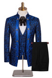 Beige Flower 3 Piece One Button Jacquard Men's Prom Suits