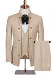 Beige Flower 3 Piece One Button Jacquard Men's Prom Suits