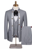 Beige Flower 3 Piece One Button Jacquard Men's Prom Suits