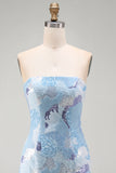 Strapless Blue Bodycon Short Homecoming Dress with Beading