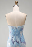 Strapless Blue Bodycon Short Homecoming Dress with Beading