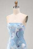 Strapless Blue Bodycon Short Homecoming Dress with Beading